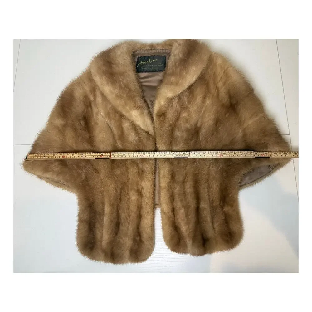 Vintage Alaskan Fur Mink Cape with Silky Lining and Pockets